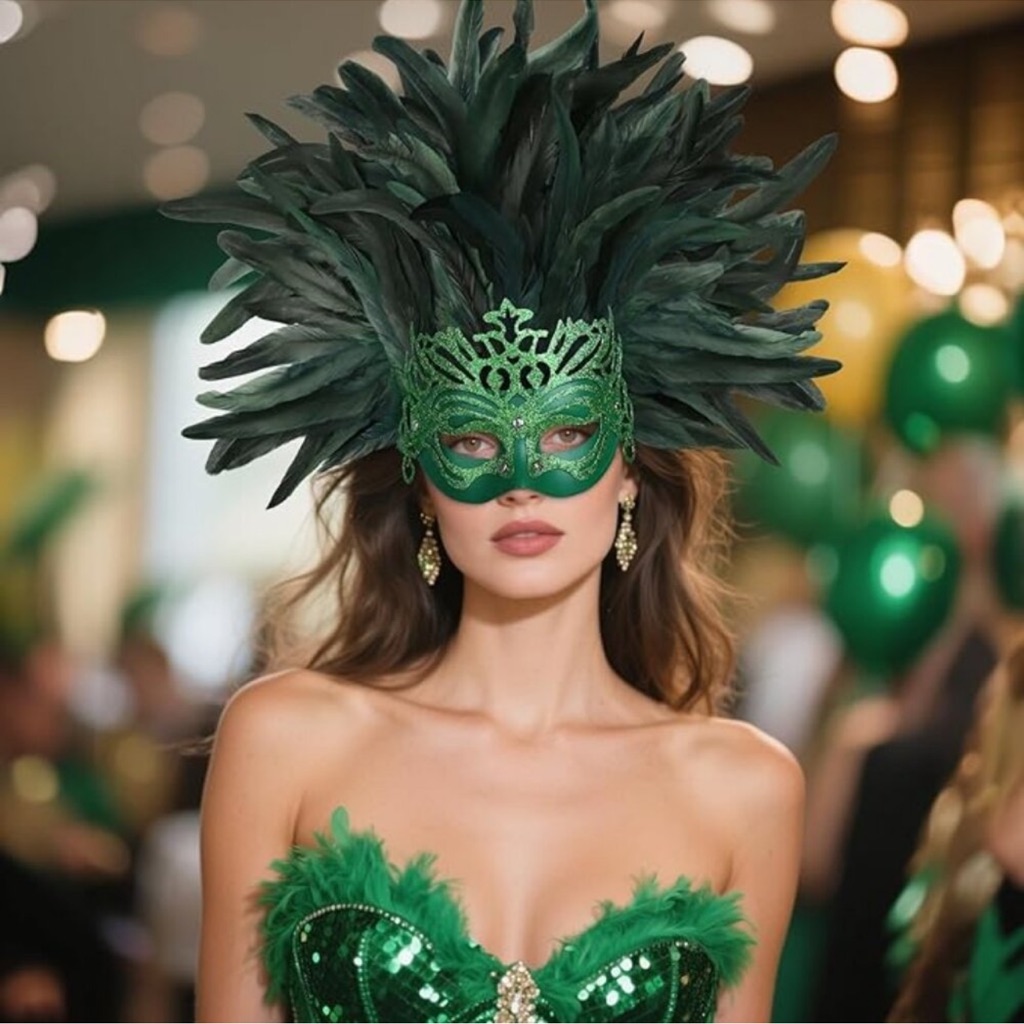 Green Luxury Masquerade Mask For Halloween New